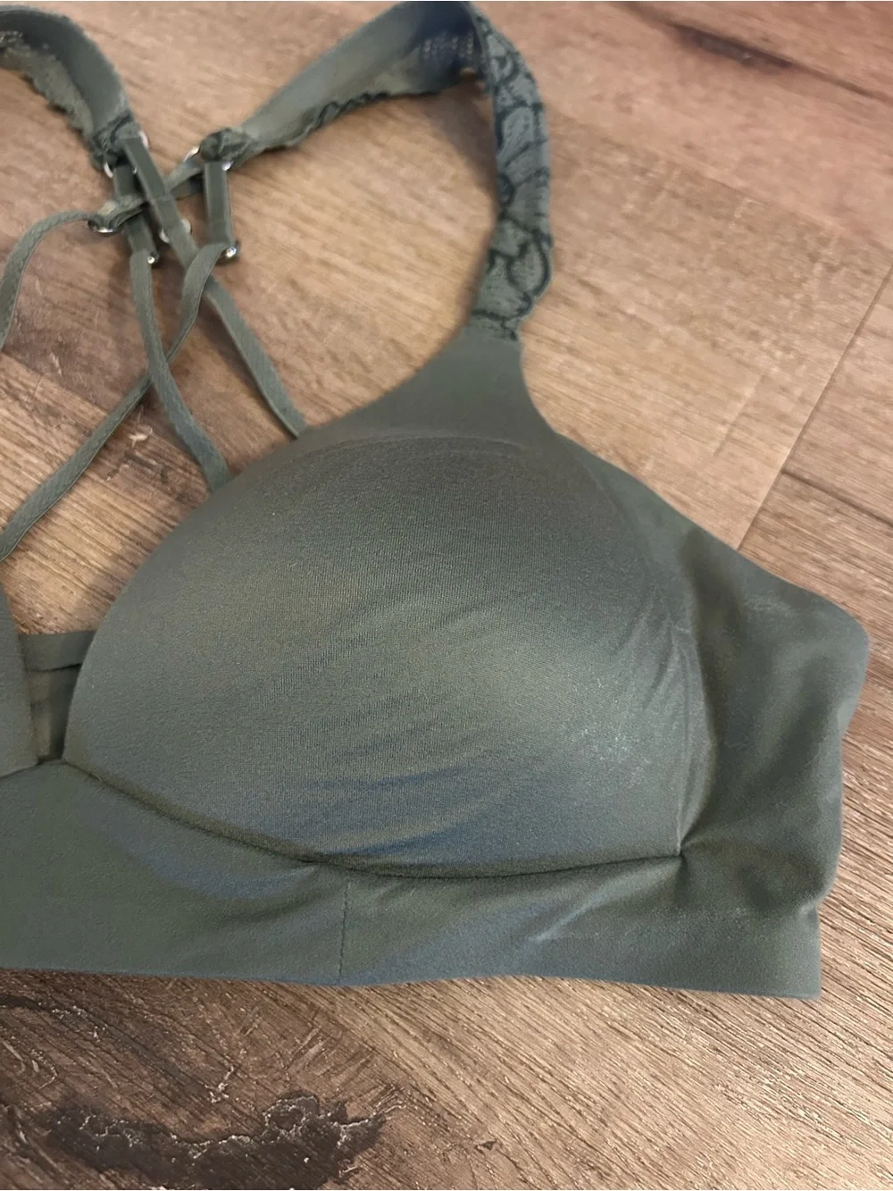 Wireless Olive Green Sunnie Wireless Bralette with Lace Straps 34B - Picture 2 of 5